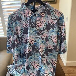 Stylish Leaf Print Polo Shirt